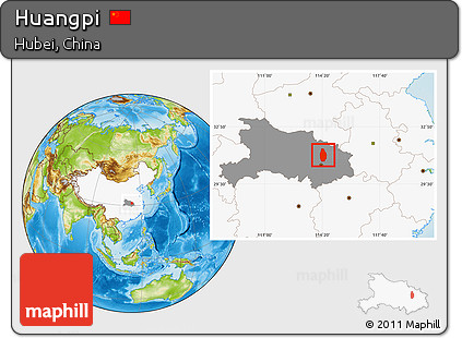 Physical Location Map of Huangpi, highlighted country, highlighted parent region
