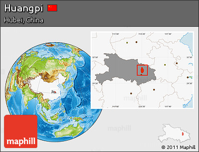 Physical Location Map of Huangpi, highlighted country, highlighted parent region
