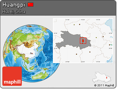 Physical Location Map of Huangpi, highlighted country, highlighted parent region