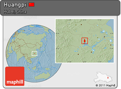 Savanna Style Location Map of Huangpi, hill shading