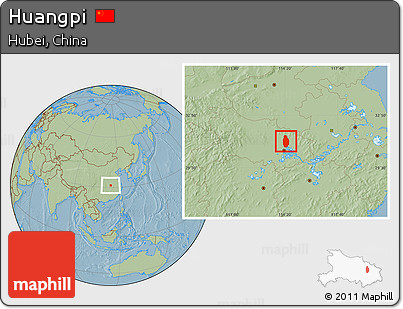 Savanna Style Location Map of Huangpi, hill shading