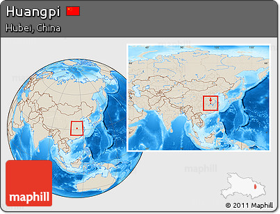 Shaded Relief Location Map of Huangpi, within the entire country