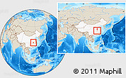 Shaded Relief Location Map of Huangpi, highlighted country, within the entire country