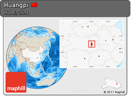 Shaded Relief Location Map of Huangpi, highlighted country