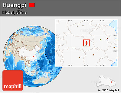 Shaded Relief Location Map of Huangpi, highlighted country