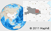 Shaded Relief Location Map of Huangpi, highlighted country, highlighted parent region