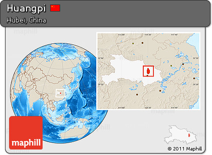 Shaded Relief Location Map of Huangpi, highlighted parent region