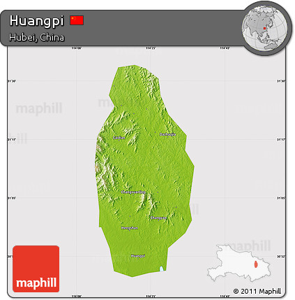 Physical Map of Huangpi, cropped outside