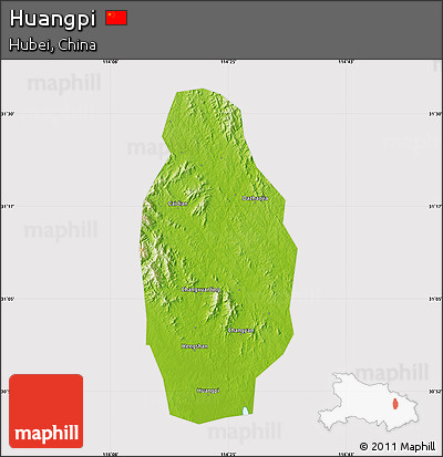 Physical Map of Huangpi, cropped outside