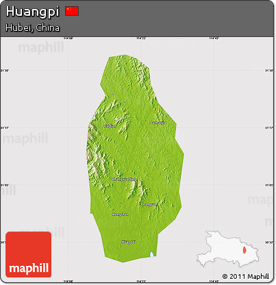 Physical Map of Huangpi, cropped outside