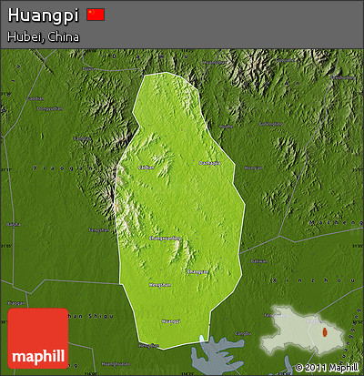 Physical Map of Huangpi, darken