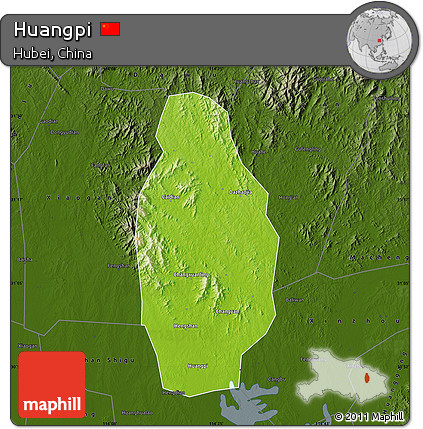 Physical Map of Huangpi, darken