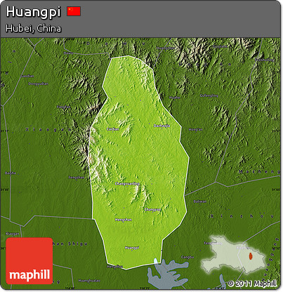 Physical Map of Huangpi, darken