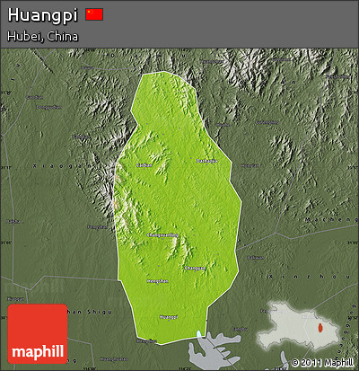 Physical Map of Huangpi, darken, semi-desaturated