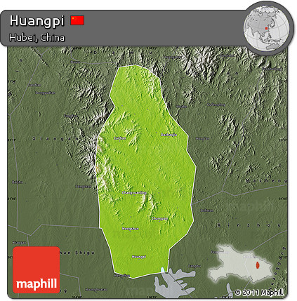 Physical Map of Huangpi, darken, semi-desaturated