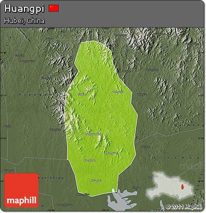 Physical Map of Huangpi, darken, semi-desaturated