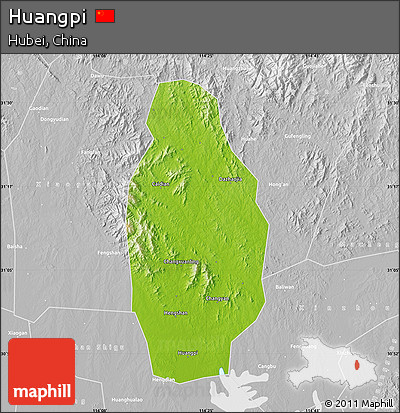 Physical Map of Huangpi, lighten, desaturated