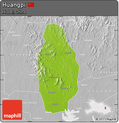 Physical Map of Huangpi, lighten, desaturated