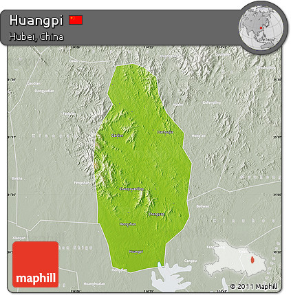 Physical Map of Huangpi, lighten, semi-desaturated