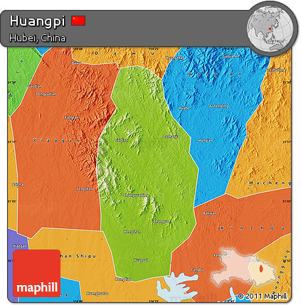 Physical Map of Huangpi, political outside