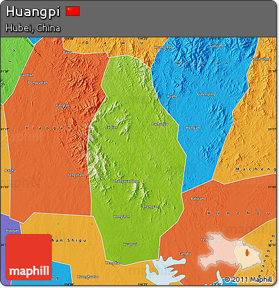 Physical Map of Huangpi, political outside