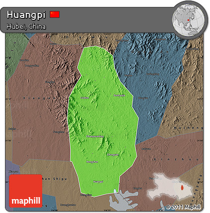 Political Map of Huangpi, darken, semi-desaturated