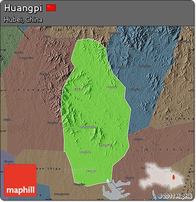 Political Map of Huangpi, darken, semi-desaturated