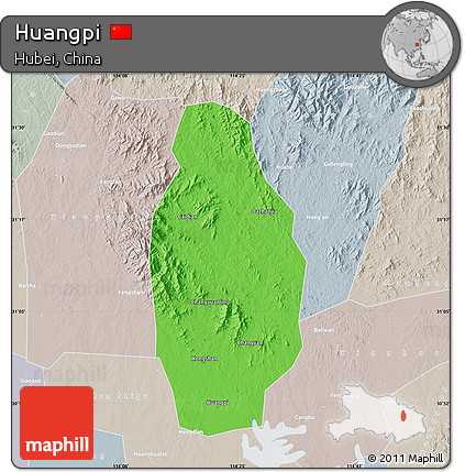 Political Map of Huangpi, lighten, semi-desaturated