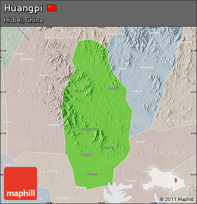Political Map of Huangpi, lighten, semi-desaturated