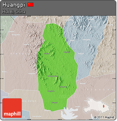 Political Map of Huangpi, lighten, semi-desaturated