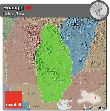 Political Map of Huangpi, semi-desaturated