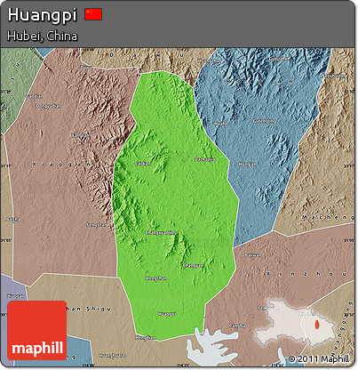 Political Map of Huangpi, semi-desaturated