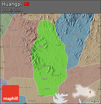 Political Map of Huangpi, semi-desaturated