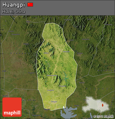 Satellite Map of Huangpi, darken