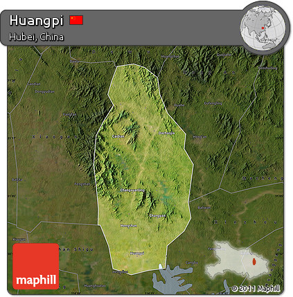 Satellite Map of Huangpi, darken