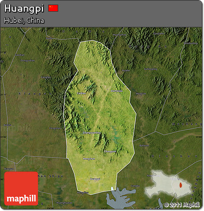 Satellite Map of Huangpi, darken