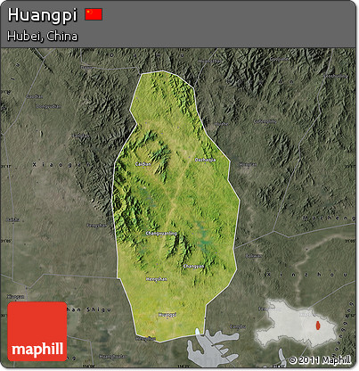 Satellite Map of Huangpi, darken, semi-desaturated