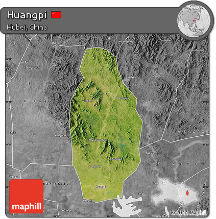Satellite Map of Huangpi, desaturated
