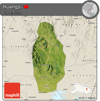 Satellite Map of Huangpi, shaded relief outside