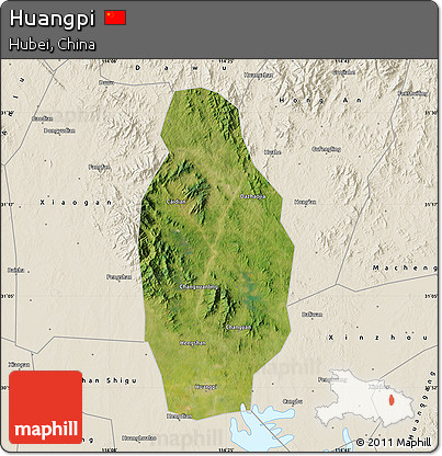 Satellite Map of Huangpi, shaded relief outside