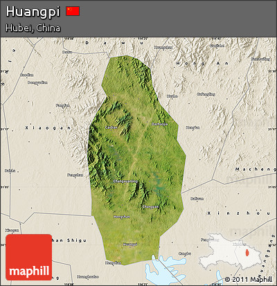 Satellite Map of Huangpi, shaded relief outside