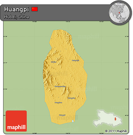 Savanna Style Map of Huangpi, single color outside