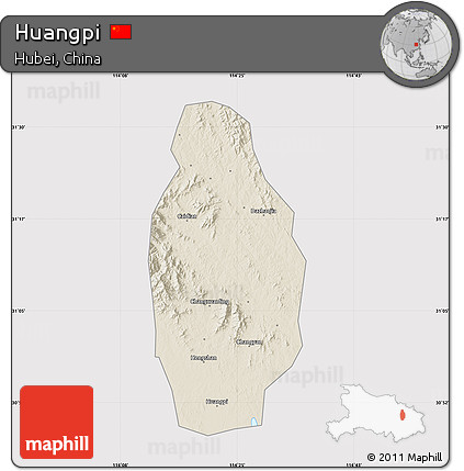 Shaded Relief Map of Huangpi, cropped outside