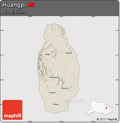 Shaded Relief Map of Huangpi, cropped outside