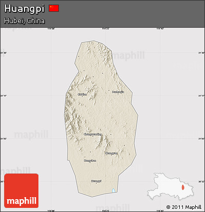 Shaded Relief Map of Huangpi, cropped outside