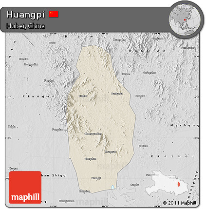 Shaded Relief Map of Huangpi, desaturated