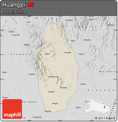 Shaded Relief Map of Huangpi, desaturated