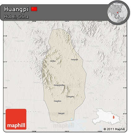 Shaded Relief Map of Huangpi, lighten
