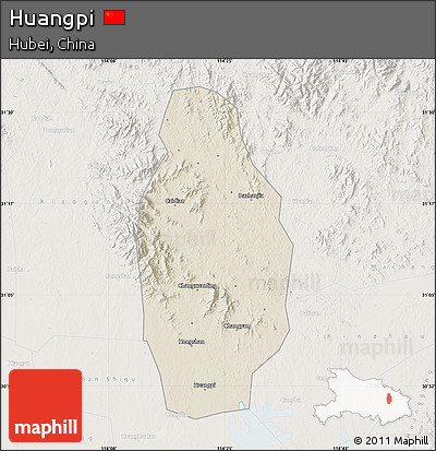 Shaded Relief Map of Huangpi, lighten