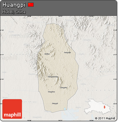 Shaded Relief Map of Huangpi, lighten